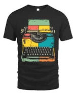 Retro Colorful Typewriter Graphic Printed T-Shirt - black t-shirt on white background