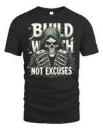 Build Wealth Not Excuses Skull Graphic T-Shirt - black t-shirt on white background