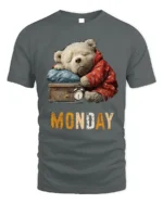Lazy Monday Bear Graphic Printed T-Shirt for Men - gray t-shirt on white background