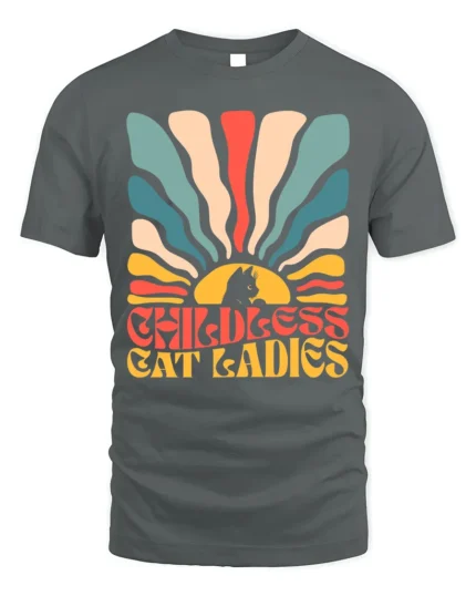 Retro Childless Cat Ladies Vintage Graphic T-Shirt - gray t-shirt on white background