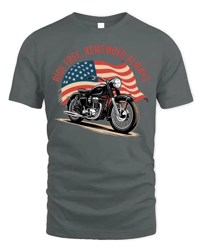 Ride Free Remember Always Motorcycle Graphic T-Shirt - gray t-shirt on white background