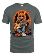 Cool Rock Guitar Cat with Shades Graphic T-Shirt - gray t-shirt on white background