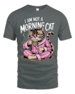 Funny Grumpy Cat Not a Morning Coffee T-Shirt - gray t-shirt on white background
