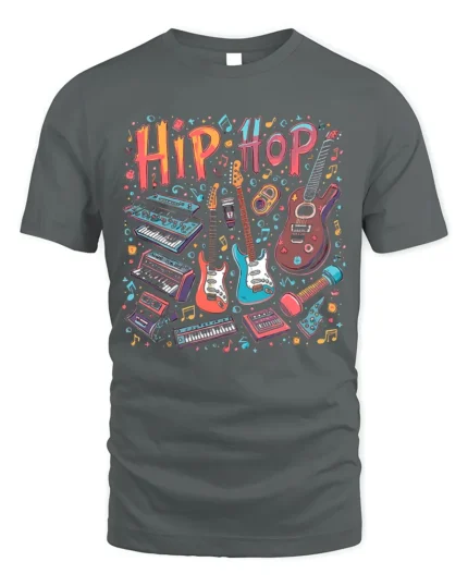 Colorful Hip Hop Music Instrument Graphic T-Shirt - gray t-shirt on white background