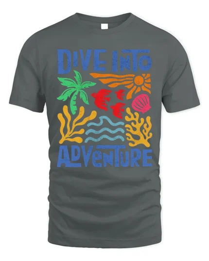 Dive Into Adventure Ocean Graphic Printed T-Shirt - gray t-shirt on white background