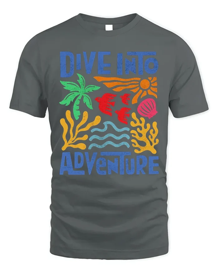 Dive Into Adventure Ocean Graphic Printed T-Shirt - gray t-shirt on white background
