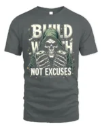 Build Wealth Not Excuses Skull Graphic T-Shirt - gray t-shirt on white background