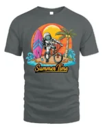 Astronaut Summer Time Surf and Bike Graphic T-Shirt - gray t-shirt on white background