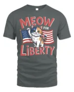 Meow For Liberty Patriotic Cat Graphic T-Shirt - gray t-shirt on white background