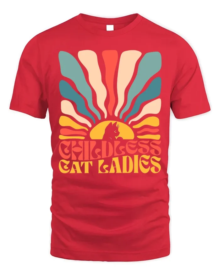 Retro Childless Cat Ladies Vintage Graphic T-Shirt - red t-shirt on white background