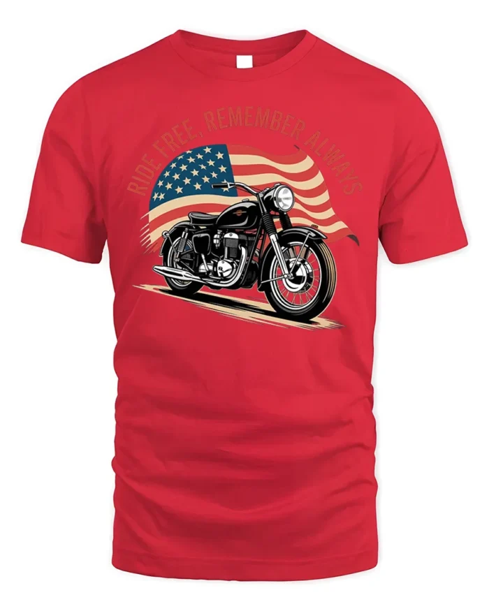 Ride Free Remember Always Motorcycle Graphic T-Shirt - red t-shirt on white background