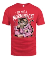 Funny Grumpy Cat Not a Morning Coffee T-Shirt - red t-shirt on white background