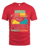 Retro Colorful Typewriter Graphic Printed T-Shirt - red t-shirt on white background