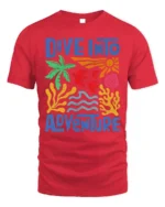 Dive Into Adventure Ocean Graphic Printed T-Shirt - red t-shirt on white background