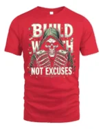Build Wealth Not Excuses Skull Graphic T-Shirt - red t-shirt on white background
