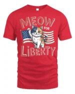 Meow For Liberty Patriotic Cat Graphic T-Shirt - red t-shirt on white background