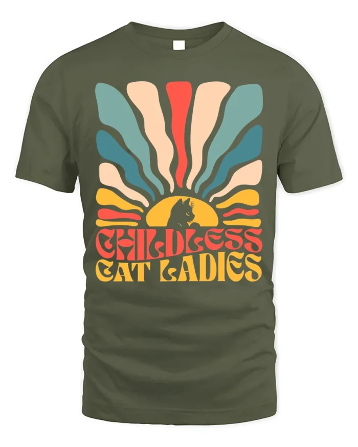 Retro Childless Cat Ladies Vintage Graphic T-Shirt - military green t-shirt on white background