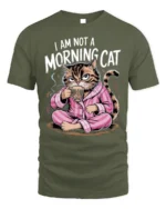 Funny Grumpy Cat Not a Morning Coffee T-Shirt - military green t-shirt on white background