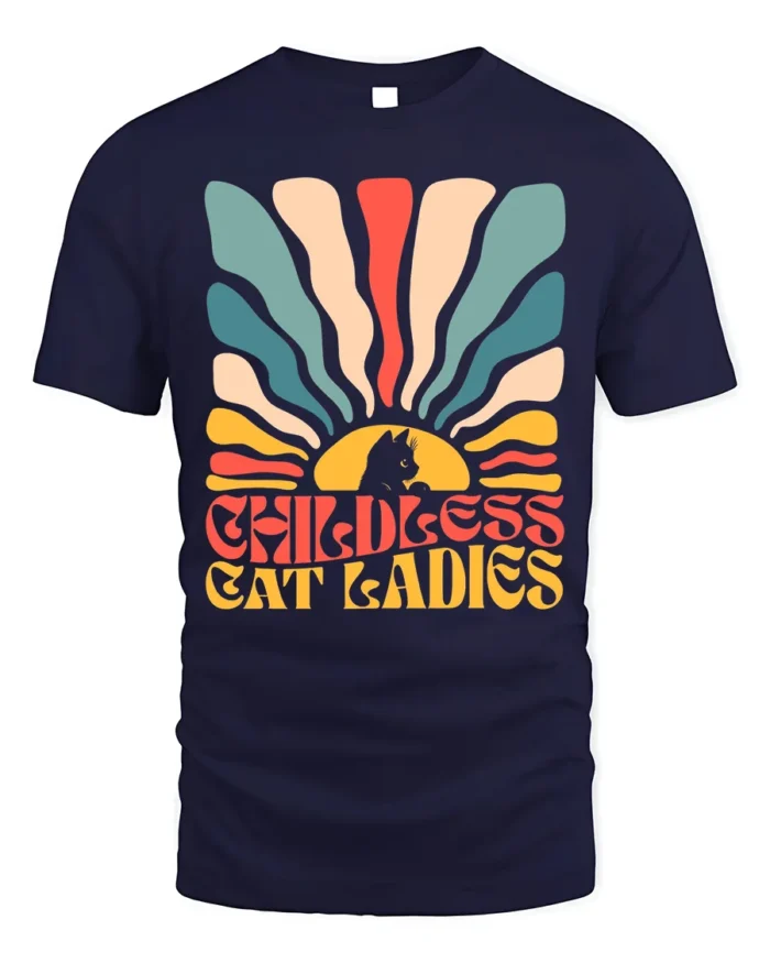 Retro Childless Cat Ladies Vintage Graphic T-Shirt - navy t-shirt on white background