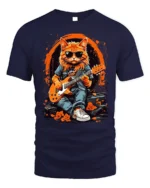 Cool Rock Guitar Cat with Shades Graphic T-Shirt - navy t-shirt on white background
