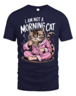 Funny Grumpy Cat Not a Morning Coffee T-Shirt - navy t-shirt on white background