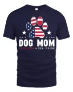 Patriotic Dog Mom USA Flag Paw Print Graphic T-Shirt - navy t-shirt on white background
