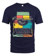 Retro Colorful Typewriter Graphic Printed T-Shirt - navy t-shirt on white background