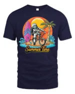 Astronaut Summer Time Surf and Bike Graphic T-Shirt - navy t-shirt on white background