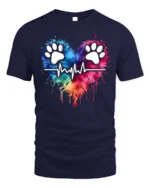 Colorful Paw Heartbeat Pet Lover Graphic T-Shirt - navy t-shirt on white background
