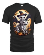Skeleton Rider Halloween Dragon Pumpkin T-Shirt - black t-shirt on white background