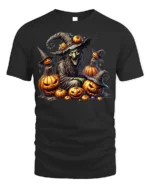 Evil Witch Pumpkin Halloween Scary Graphic T-Shirt - black t-shirt on white background