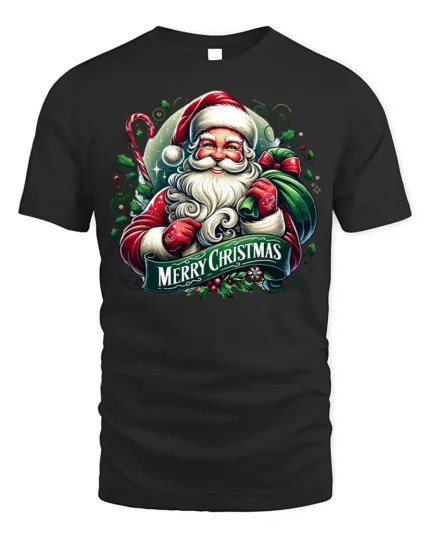 Classic Santa Merry Christmas Holiday T-Shirt - black t-shirt on white background