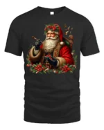 Vintage Santa Claus Christmas Holiday T-Shirt - black t-shirt on white background