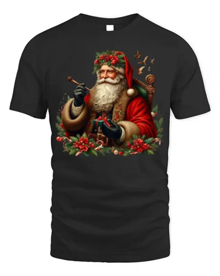 Vintage Santa Claus Christmas Holiday T-Shirt - black t-shirt on white background