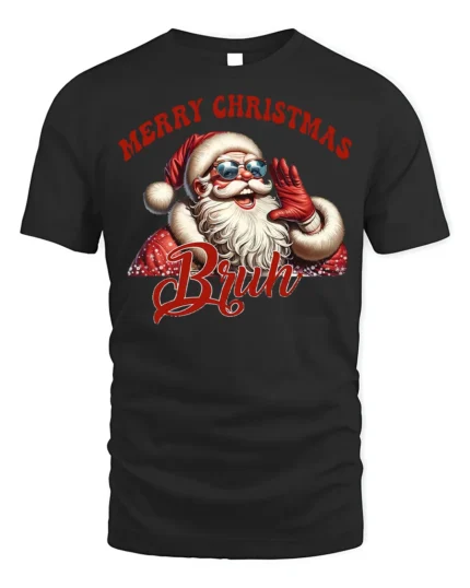 Funny Santa Merry Christmas Bruh Graphic T-Shirt - black t-shirt on white background