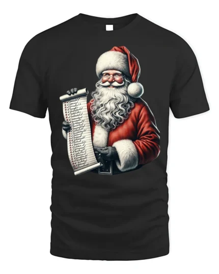Santa Claus Christmas Naughty Nice List T-Shirt - black t-shirt on white background