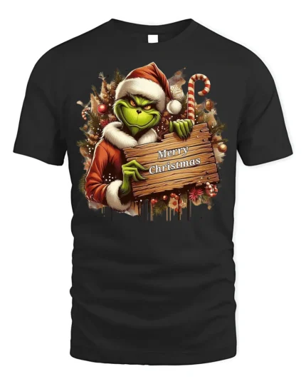 Funny Grinch Merry Christmas Holiday T-Shirt - black t-shirt on white background