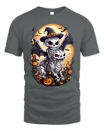 Skeleton Rider Halloween Dragon Pumpkin T-Shirt - gray t-shirt on white background