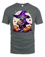 Goblin Wizard Halloween Pumpkin Graphic T-Shirt - gray t-shirt on white background