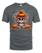 Cute Halloween Kitten Pumpkin Graphic T-Shirt - gray t-shirt on white background