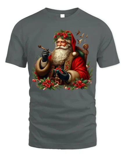 Vintage Santa Claus Christmas Holiday T-Shirt - gray t-shirt on white background