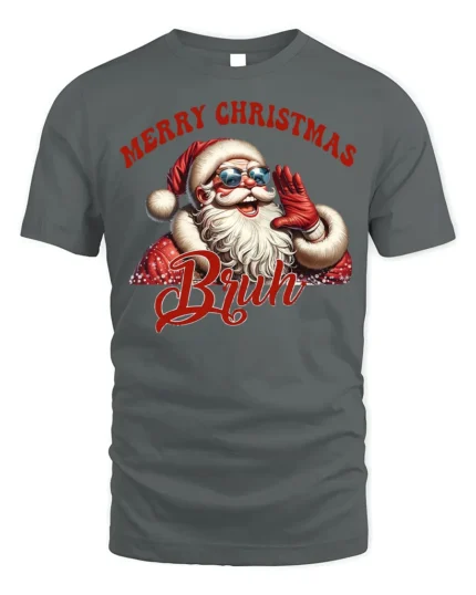 Funny Santa Merry Christmas Bruh Graphic T-Shirt - gray t-shirt on white background