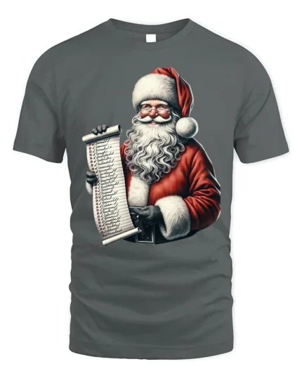 Santa Claus Christmas Naughty Nice List T-Shirt - gray t-shirt on white background
