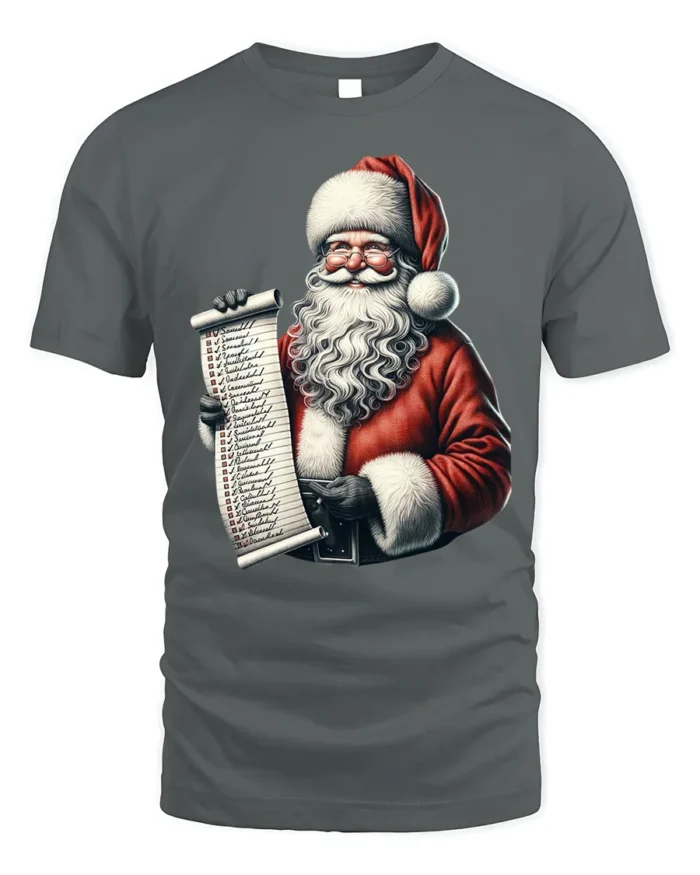 Santa Claus Christmas Naughty Nice List T-Shirt - gray t-shirt on white background