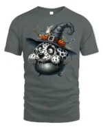 Dalmatian Witch Cauldron Halloween Graphic T-Shirt - gray t-shirt on white background