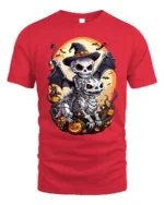 Skeleton Rider Halloween Dragon Pumpkin T-Shirt - red t-shirt on white background