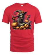 Evil Witch Pumpkin Halloween Scary Graphic T-Shirt - red t-shirt on white background