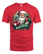 Classic Santa Merry Christmas Holiday T-Shirt - red t-shirt on white background