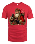 Vintage Santa Claus Christmas Holiday T-Shirt - red t-shirt on white background