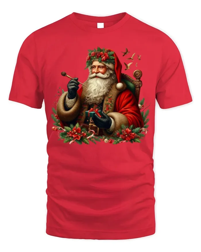 Vintage Santa Claus Christmas Holiday T-Shirt - red t-shirt on white background